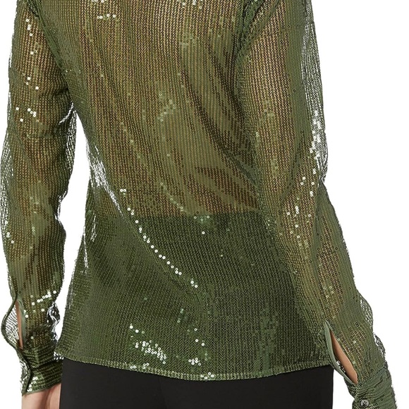 Guess Women’s Maya Sheer Sequin Button-up Shirt Women’s XS peyote Green - Picture 2 of 4